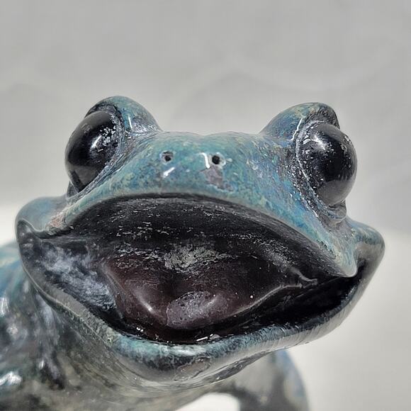 VTG  Kittys Critters Frog Sculpture Green Blue Enameled Metal Cantrell USA - Picture 10 of 16
